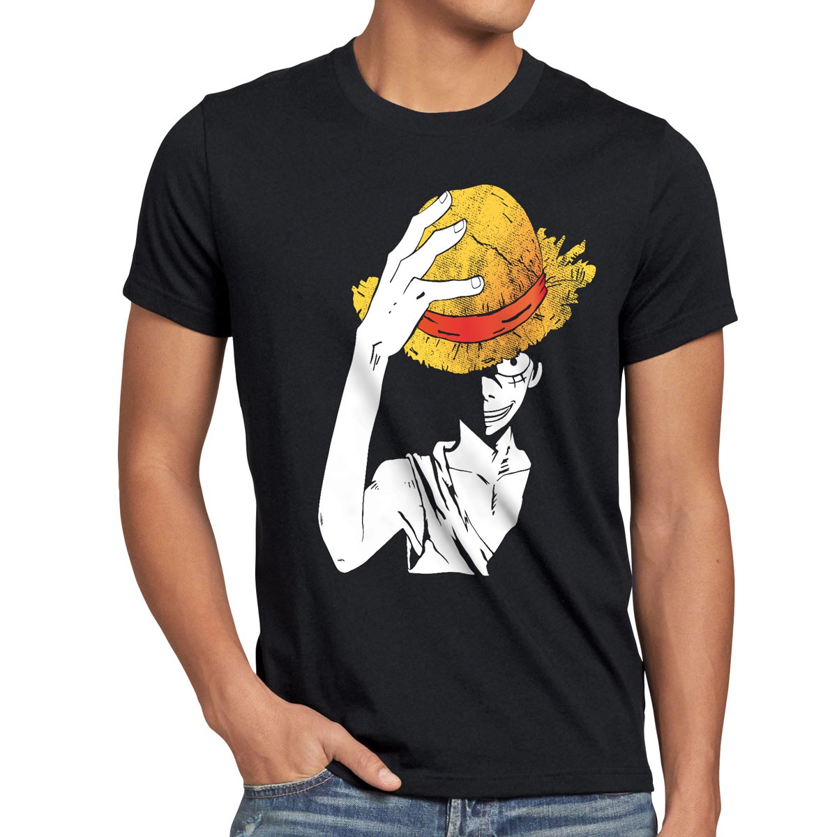 Ruffy Straw Hat Herren TShirt one luffy Strohhut piece anime Hut
